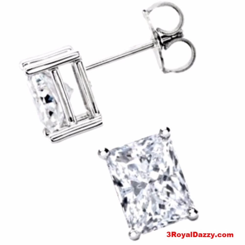 Silver 1ct CZ Emerald Cut Solitaire Prong …